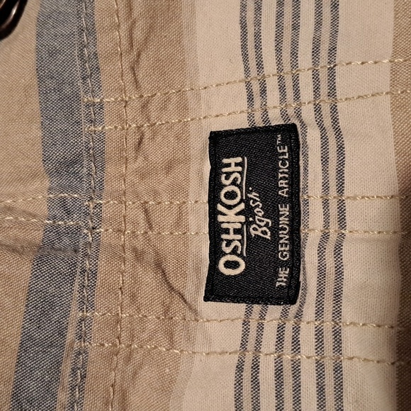 Oshkosh boys size 3T striped overalls, blue, tan, cream stripes NWT - Picture 3 of 8